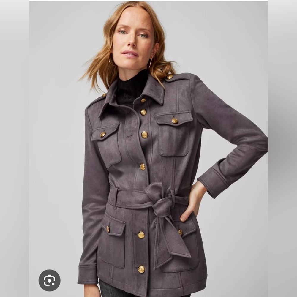XS New w/ tags. Never worn. Whitehouse Black Market Suede Safari Jacket